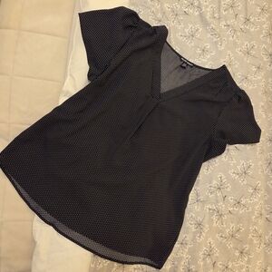 Black Polka Dot V-Neck Women's Top